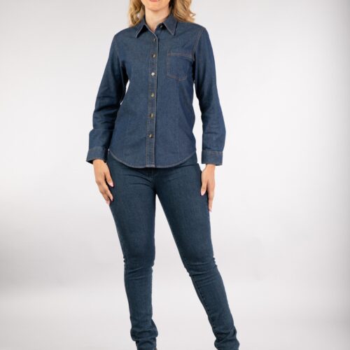 women's BLUE jean  LONG SLEEVE   shirt 6.2 OUNCES